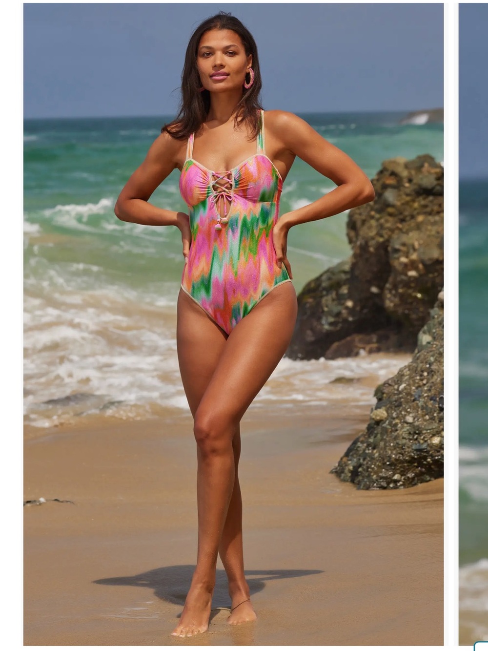 NWT BECCA Mirage Metallic Lace-Up One-Piece Swimsuit